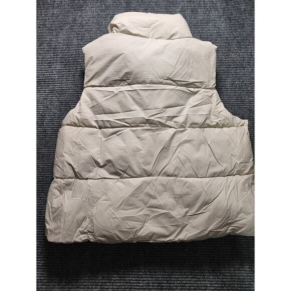 Puffit Cream Womens L High Neck Puffer Vest Side Pockets Outerwear Cozy - Picture 2 of 10